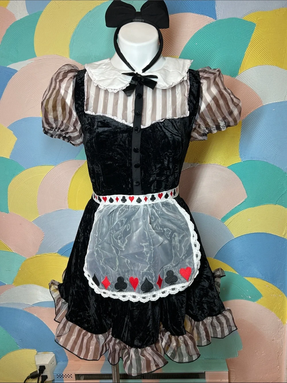 Dolls Kill Black Card Suit Maid Costume with White Apron women’s sz M